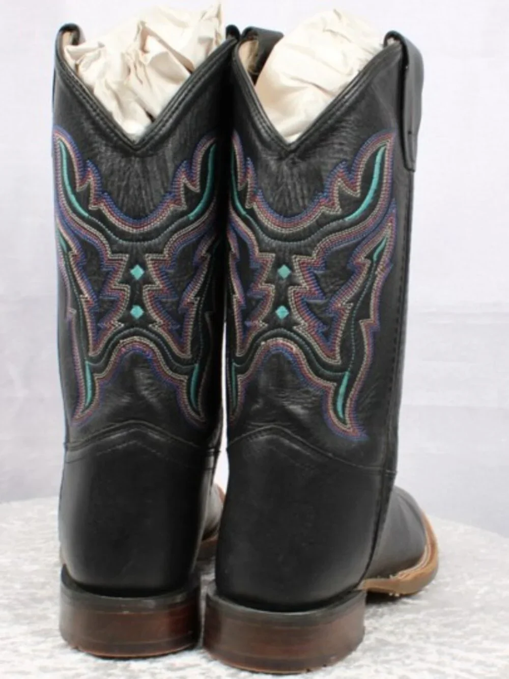 Suyanne Men's 5D Black Leather Western Cowboy Boots Embroidered Square Toe